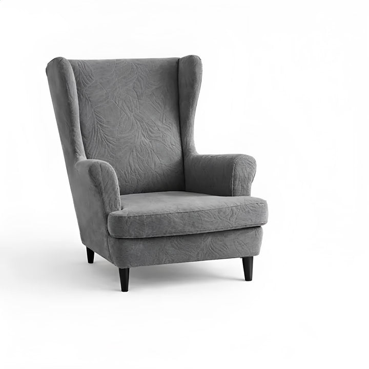 Housse de fauteuil à oreilles en jacquard effet floral Laurena de couleur gris fonce vue 360°