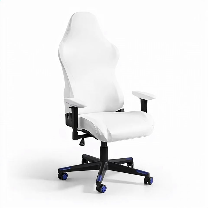 housse de chaise de bureau en tissu Caroline de couleur blanc vue 360°