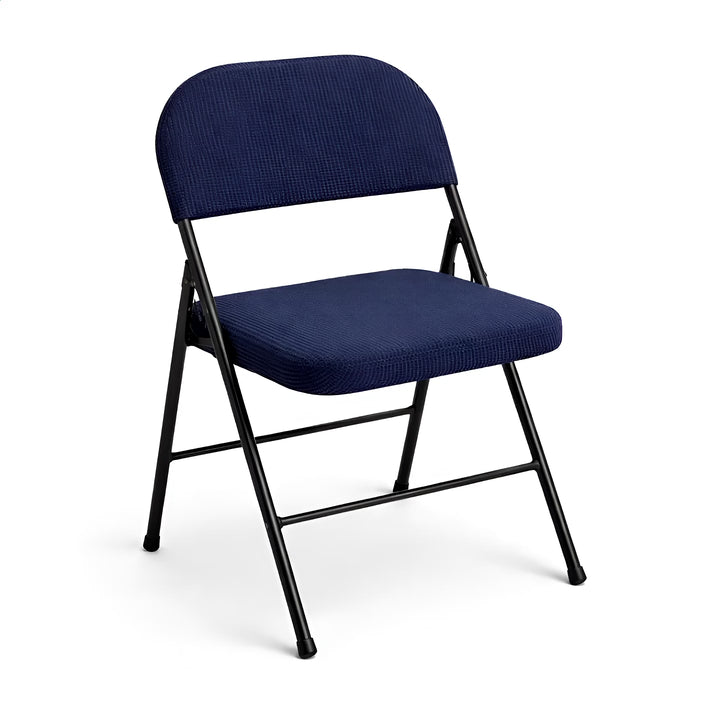 Housse de chaise pliable en jacquard Clarisse couleur bleu marine vue 360°